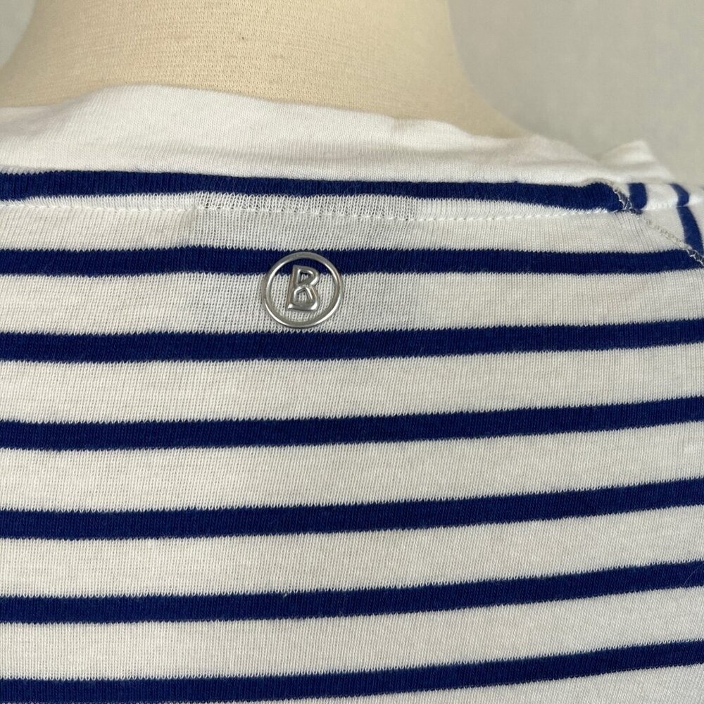 Bogner Size 8 M Top Blue White Striped Long Sleeve Sequined Pocket Casual - Picture 8 of 12